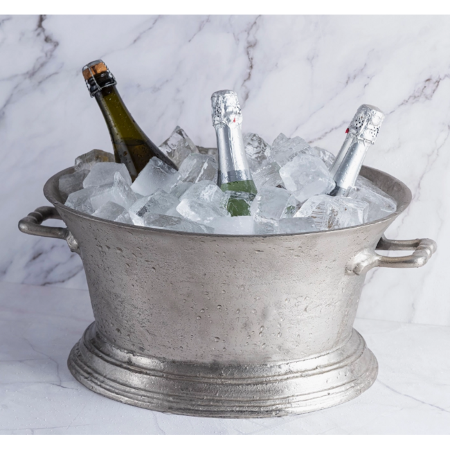 Cast Aluminum Ice Bucket / Wine Cooler Raw Nickel