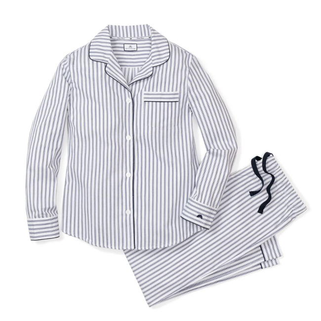 Women's Navy French Ticking Pajama Set