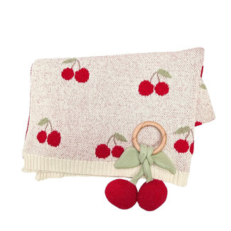 Cherry Orchard Baby Blanket + Ring Rattle Gift Set
