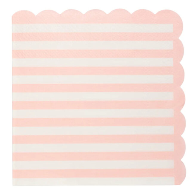 Pink Striped Scalloped Cocktail Napkins
