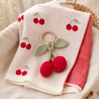 Cherry Orchard Baby Blanket + Ring Rattle Gift Set