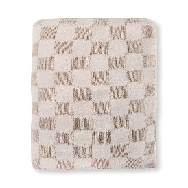 Tan Checkered - Jacquard Terry Knit Baby Blanket