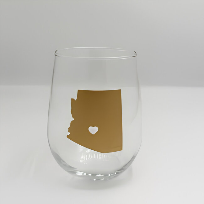 Arizona Wine Glass Matte Gold w/ Heart
