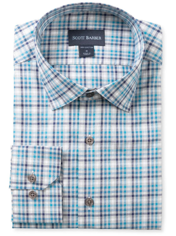 slim fit dress slacks Navy and White Windowpane Shirt