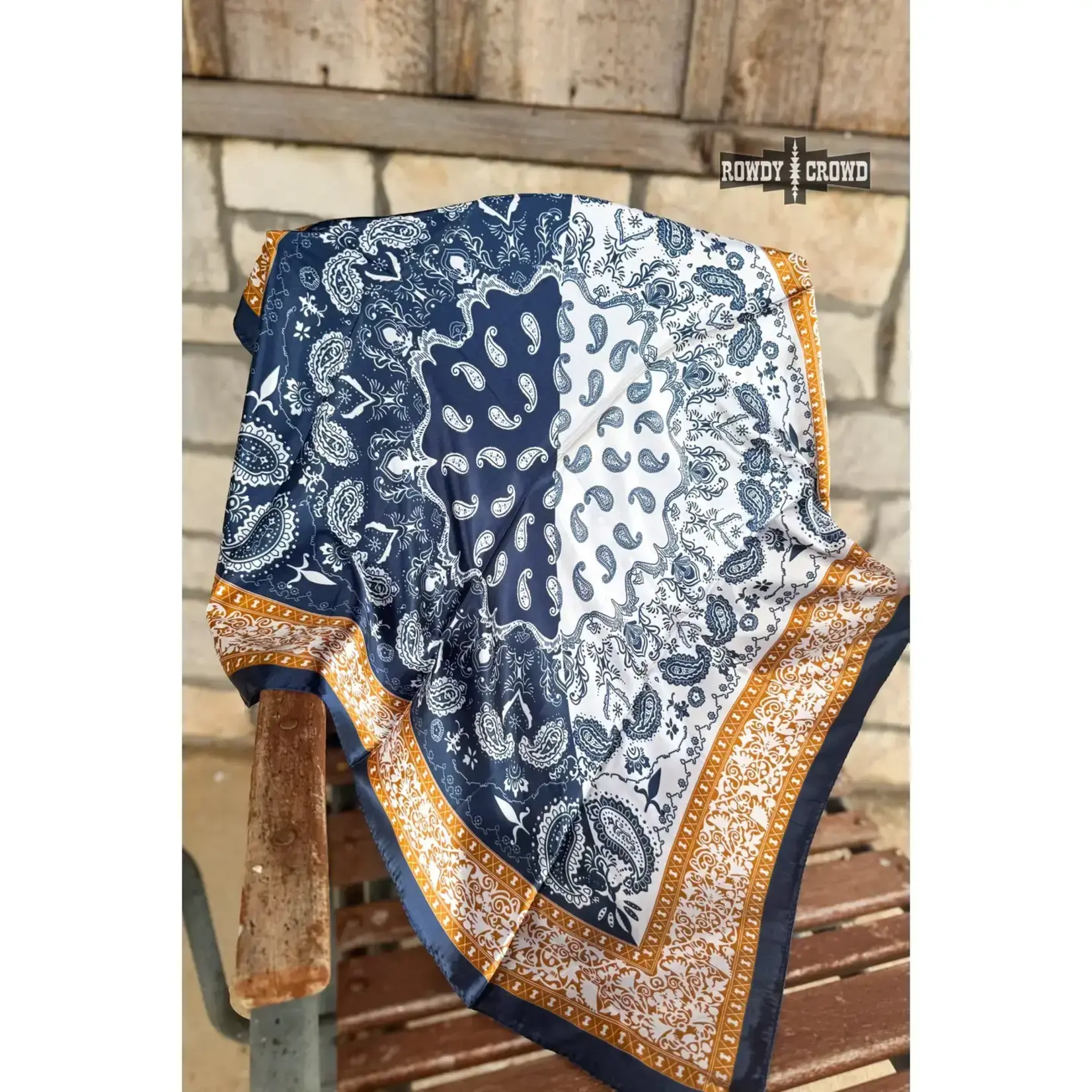 Rowdy Crowd Clothing Satin Scarf Navy and Gold