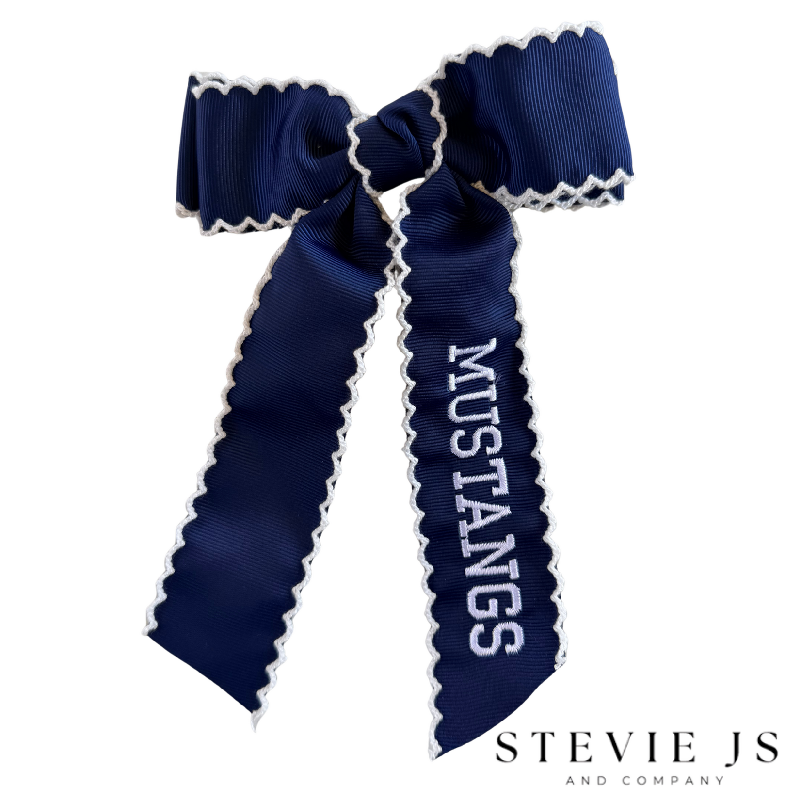 Stevie J's Stevie J's Mustang Embroidered Navy Schoolgirl Bow