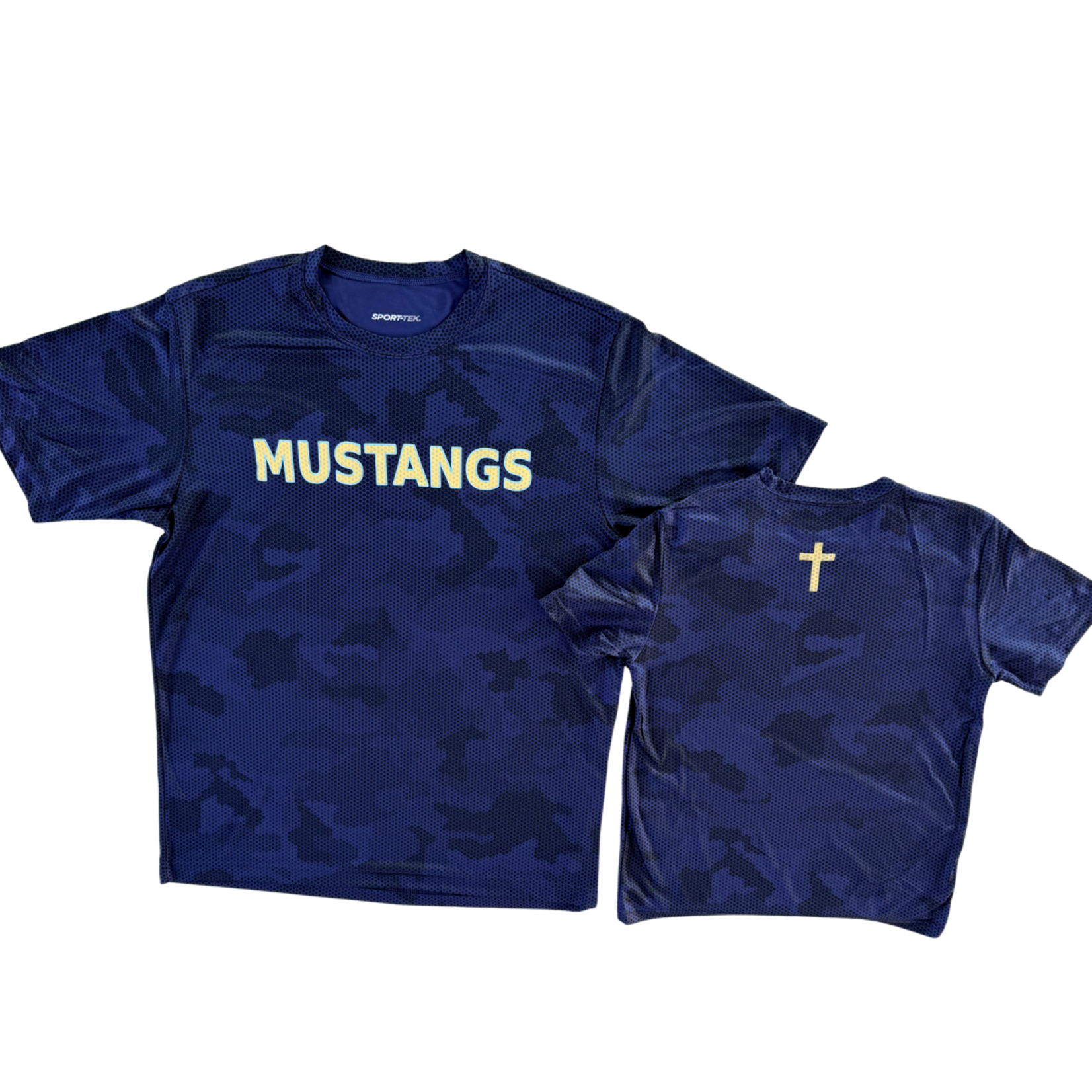 Sport-Tek Navy Camo Hex Mustangs Performance Tee YOUTH