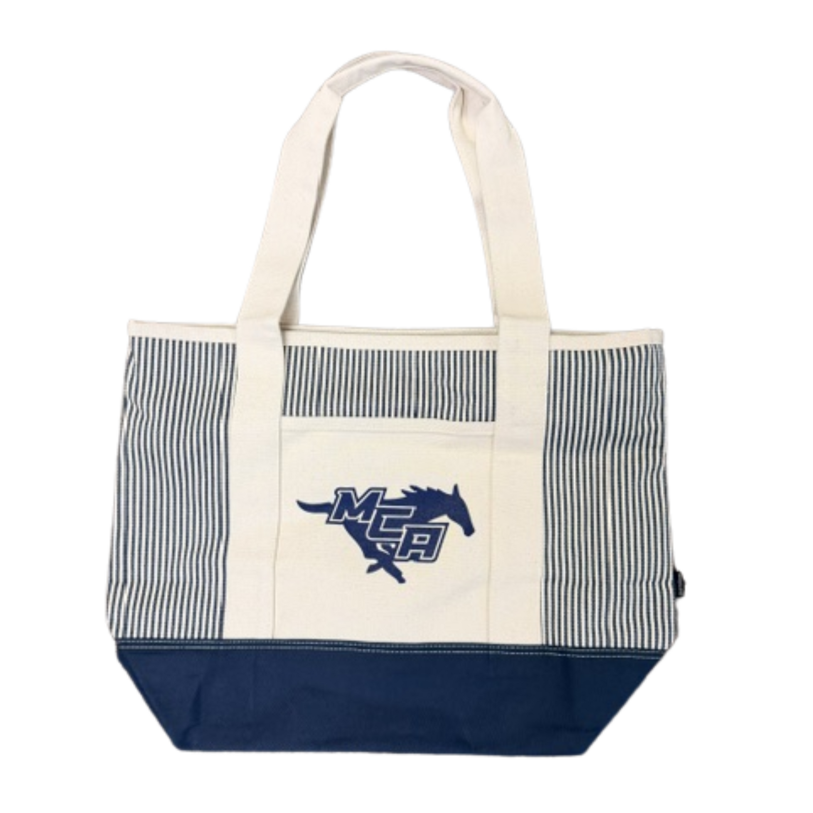 Navy Striped Cotton Zippered Tote