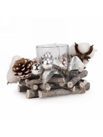ATTITUDE IMPORTS CANDLE HOLDER IN WOOD AND SILVER GLASS