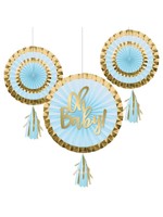 Creative Converting PAPER FANS WITH TASSELS, 12" & 8", BLUE (3/PKG)