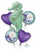 Qualatex BOUQUET OF 5 MYLAR BALLOONS - MERMAID AND SEAHORSE