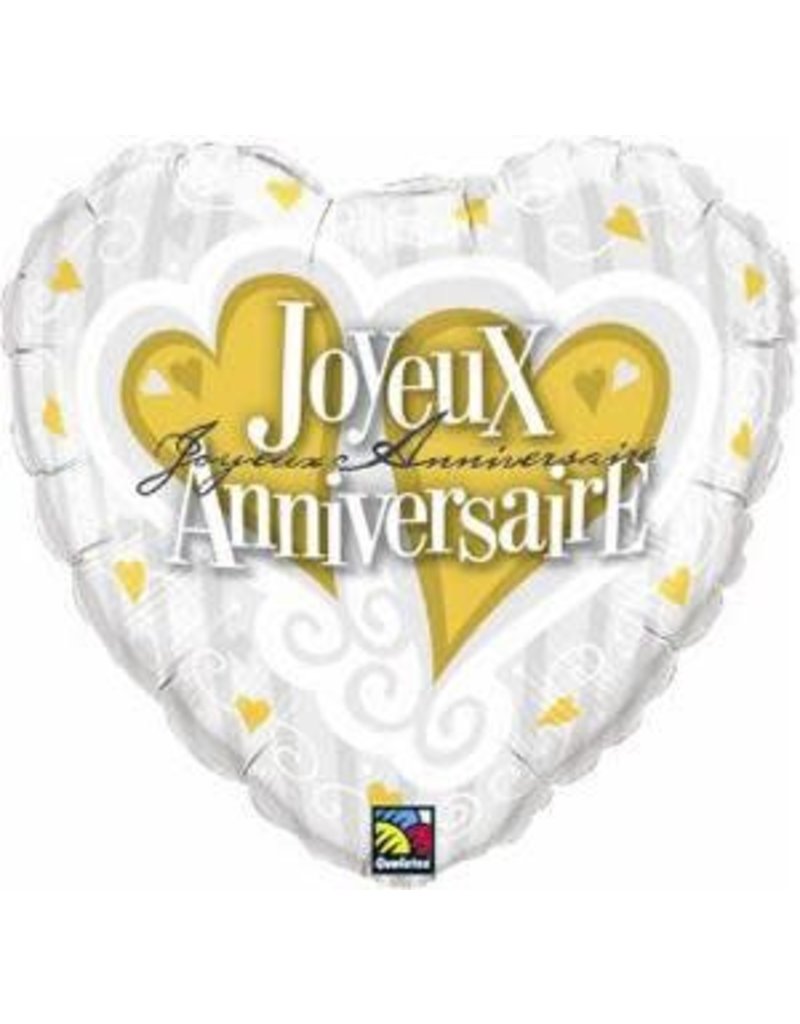Qualatex Ballon Mylar 18 Joyeux Anniversaire Coeur Or Et Blanc Party Shop