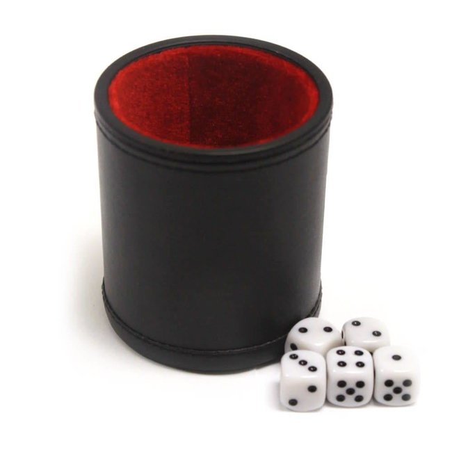 Professional Dice Cup, Leather - With 5 Dice