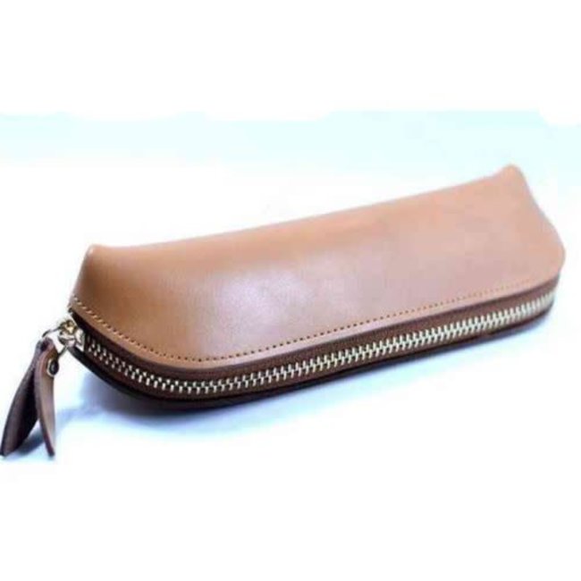 Leather Zipper Pouch, Tan - Handmade