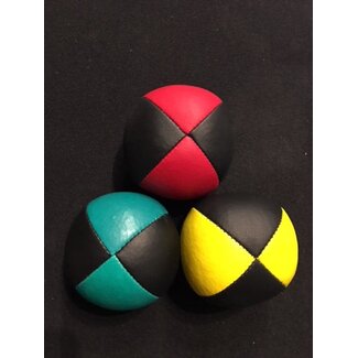 Juggling Balls Pro, 4 Panel 3 Set Red/Blk, Ylw/Blk, Aqua/Blk Ultra Leather Bird Seed Filled by Ronjo