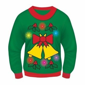 Forum Novelties Christmas Sweater, Jingle Bells GREEN Light and Sound - XL 46-48