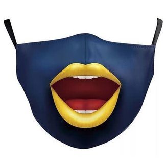 Face Mask Blue Clown w/Yellow Lips Cotton, Washable/Reusable SL- 1