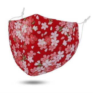 Face Mask Red with Flowers Cotton, Washable/Reusable SL- 2