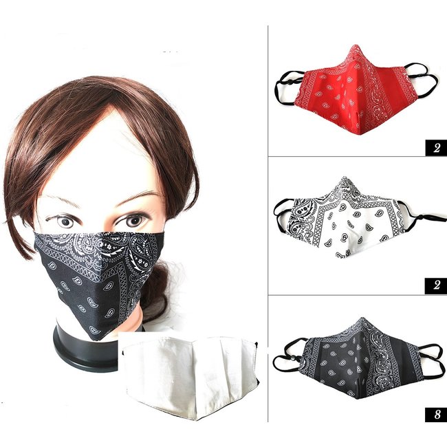 Face Mask Bandana Look / Print, Assorted Colors Washable/Resuable- 10