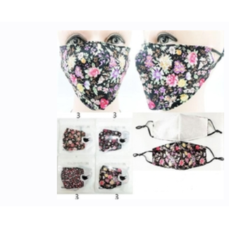 Face Mask Black with Flowers, Assorted Designs Washable/Reusable- 2