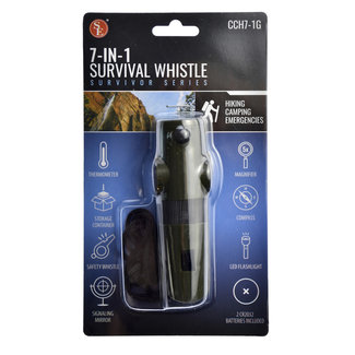 7 IN 1 Survival Whistle/LED Flashlight, Green by SE