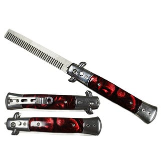 Western Fashion 4 inch Deluxe Switchblade Comb, Red