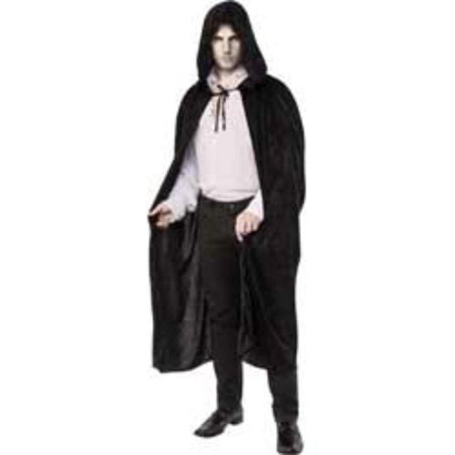 Long Black Velvet Hooded Cape