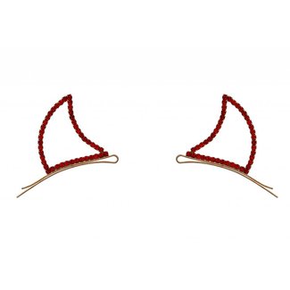 Devil Horns Bobby Pins, Rhinestone - Red by Crystal Avenue