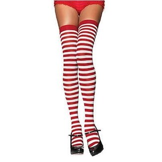 Thigh Highs Red/White Striped  Adult