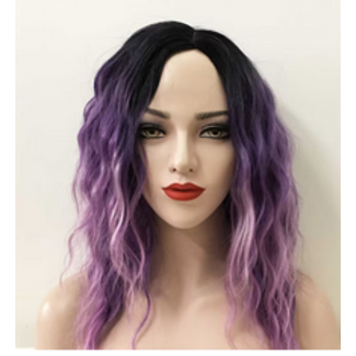Wig Black Purple Ombre Wavy Shoulder