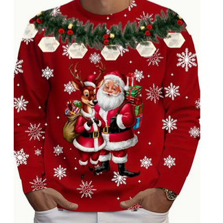 Ugly Christmas Sweater Santa and Reindeer Graffic T-Shirt Size 40 XL