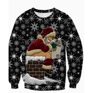 Ugly Christmas Sweater Crew Neck Santa on Chimney Graffic T-Shirt 42 XL