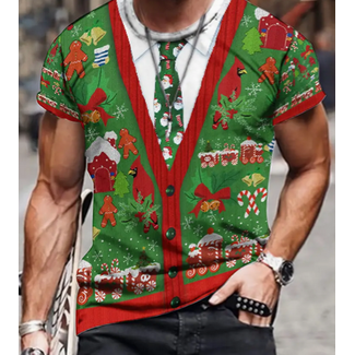 Ugly Christmas Sweater Crew Neck Green Graffic T-Shirt Size 42 XL