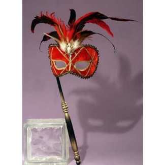 Forum Novelties Red Pearl Feather Venetian Mask with Stick