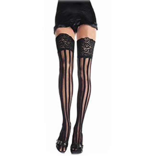Spandex Vertical Striped Stockings - Black - One Size