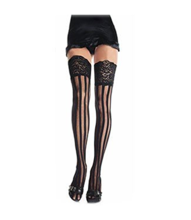 Leg Avenue Spandex Vertical Striped Stockings With 5 in Lace Top - Black