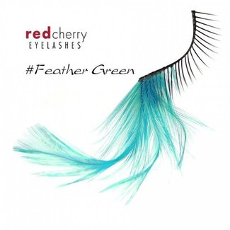Red Cherry Eyelashes w/Feather Green FGRN
