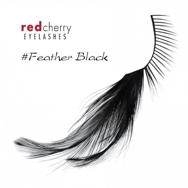 Red Cherry Eyelashes w/Feather Black FBlk