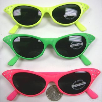 Sunglasses Cat Eye -  Pink, Dark Lens w/Rhinestone