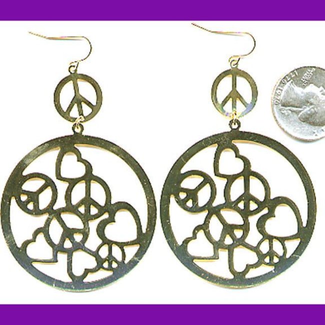 Earrings, Peace and Hearts In Circle by Fashion Jewelery