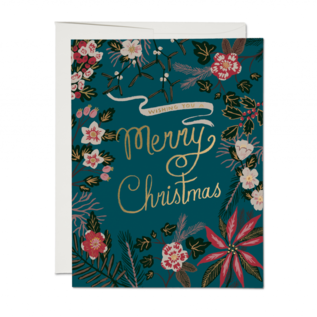 Red Cap Cards Holiday Card - Blue Poinsetta