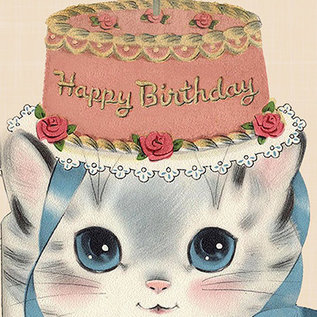 Laughing Elephant Birthday Card - Birthday Hat Kitty
