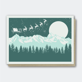 Pike St. Press Holiday Card - Santa Over Mountains