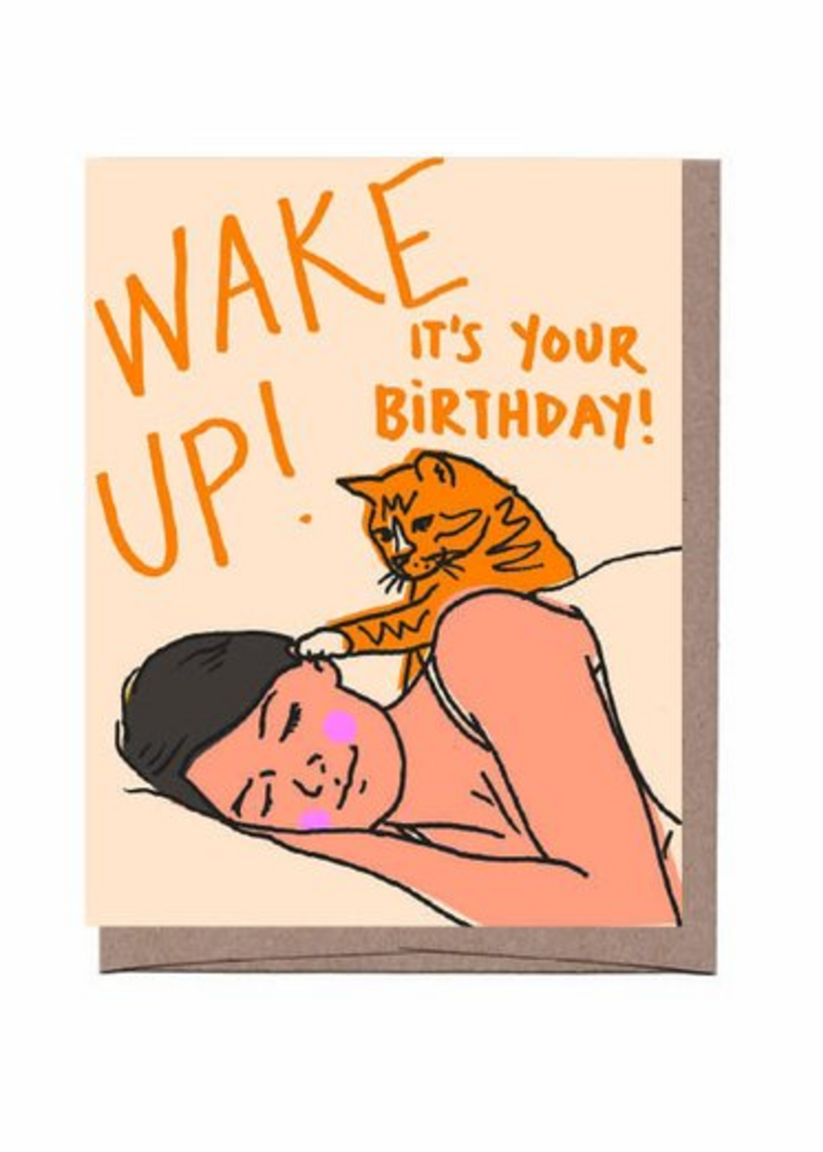 La Familia Green Birthday Card - Wake Up Cat