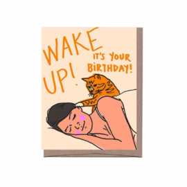 La Familia Green Birthday Card - Wake Up Cat