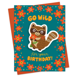 Night Owl Paper Goods Birthday Card - Wild Raccoon with Sticker