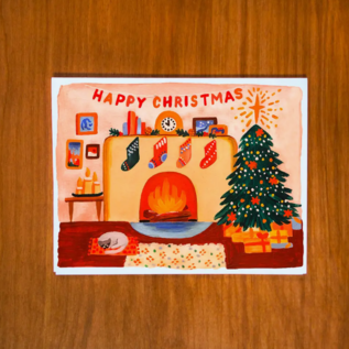 Pretty Bird Paper Co. Holiday Card - Happy Christmas Fireplace
