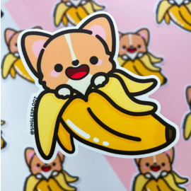 Single Sploot Banana Corgi Sticker