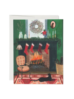 Red Cap Cards Holiday Card - Christmas by the Fireplace