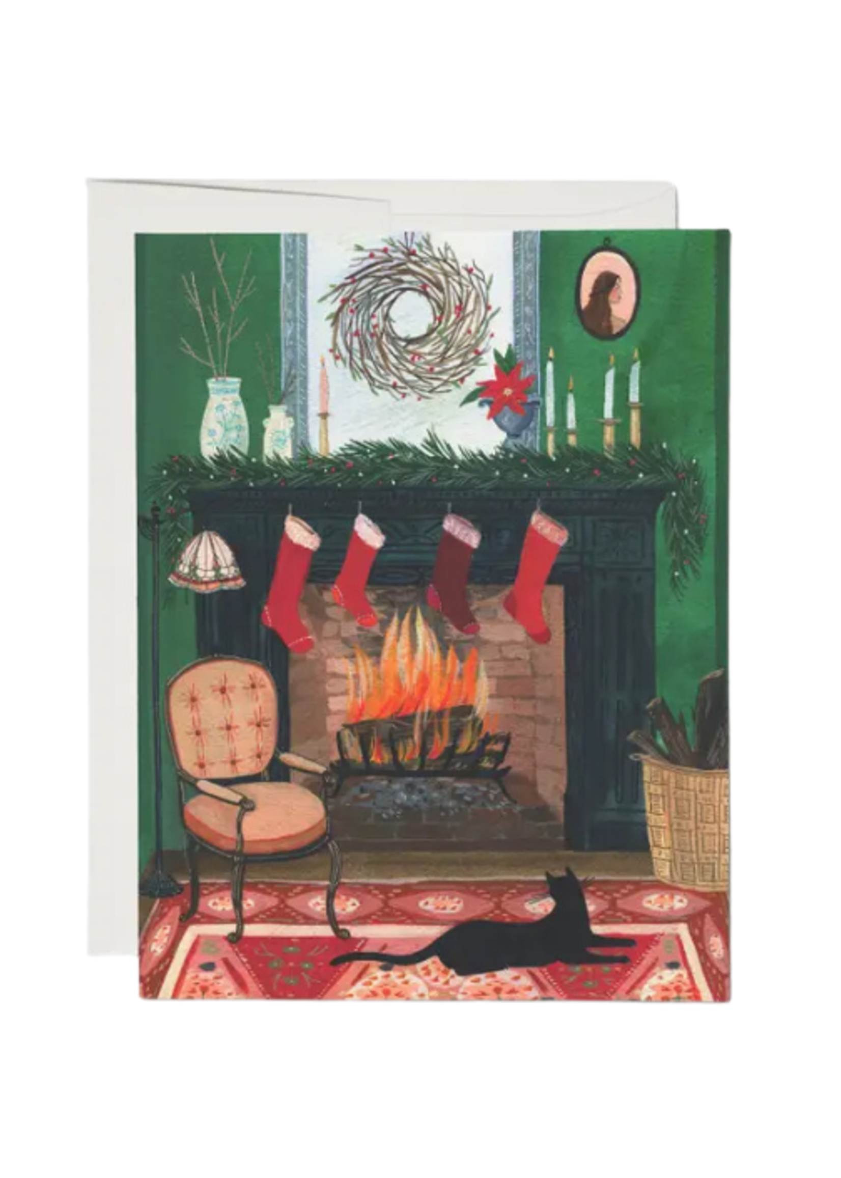 Red Cap Cards Holiday Card - Christmas by the Fireplace